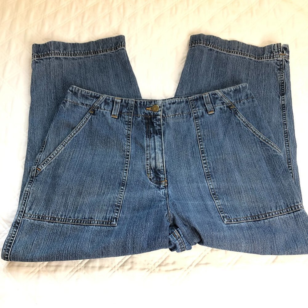 Jones Sport Capri Jeans High Rise Wide Leg Side Pockets Medium Wash Size 10 - Picture 4 of 8